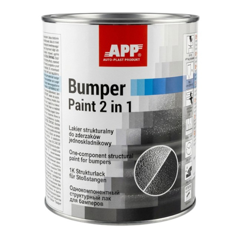 Краска структурная для бамперов однокомпонентная APP Bumper Paint 2в1, черная, 1л (арт. 020801) Краска структурная для бамперов однокомпонентная APP Bumper Paint 2в1, черная, 1л (арт. 020801)