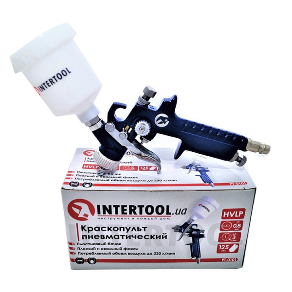 Краскопульт пневматический HVLP мини, с дюзой 0.8мм, INTERTOOL PT-0101
