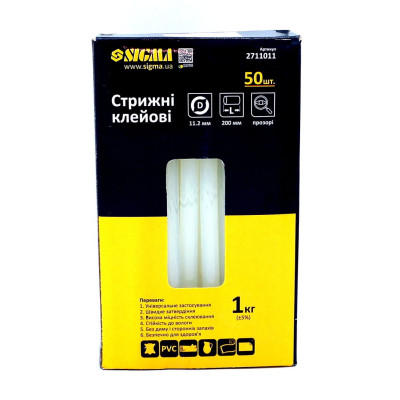Стержни клеевые Ø11.2×200мм 50шт 1кг (прозрачные) SIGMA (2711011) (цена за 1 стержень / продажа поштучно)