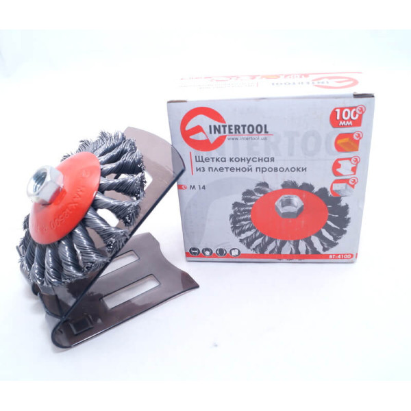Щетка конусная 100 мм, для УШМ, М14 (пучки витой проволоки) INTERTOOL BT-4100