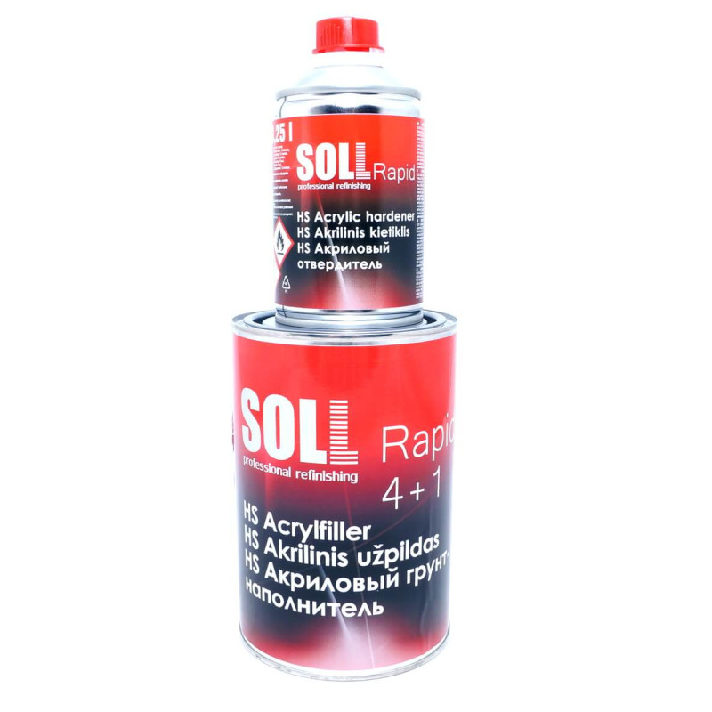 Грунт акриловый SOLL SFR 4 + 1 HS быстросохнущий, белый, 1л + отвердитель 0,25л