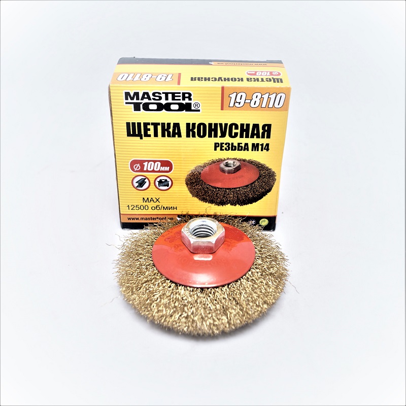 Щетка конусная из рифленой проволоки MASTERTOOL М14 D100 мм (19-8110) Щетка конусная из рифленой проволоки MASTERTOOL М14 D100 мм (19-8110)