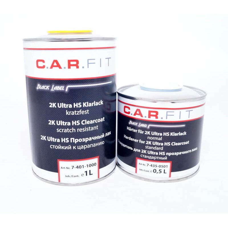 Лак стойкий к царапинам, прозрачный CARFIT 2K Ultra HS c отвердителем в комплекте, 1л + 0,5 л Лак стойкий к царапинам, прозрачный CARFIT 2K Ultra HS c отвердителем в комплекте, 1л + 0,5 л