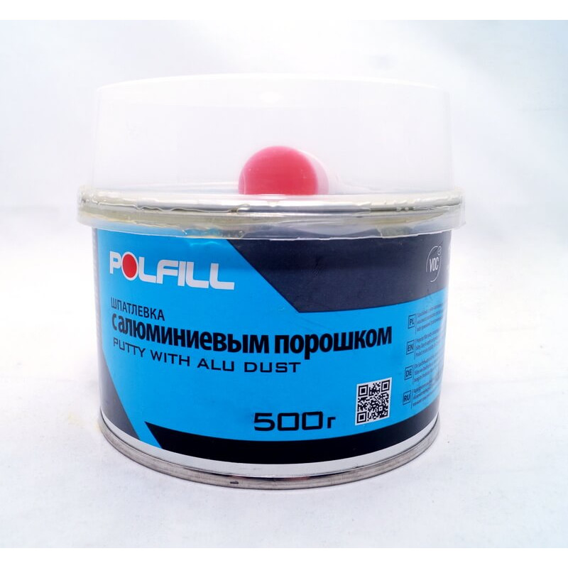 Шпаклевка с алюминиевым порошком + отв. в комплекте 0,5 кг Polfill (арт. 43224)