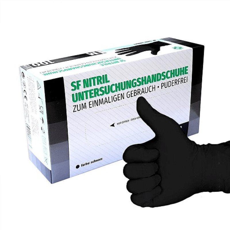 Рукавички нітрилові неопудрені SF Nitril Black, чорні, M (ціна за пару)