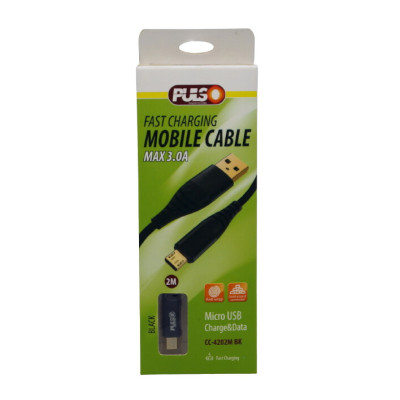 Кабель PULSO USB - Micro USB 3А, 2м, black (быстрая зарядка/передача данных) (CC-4202M BK)