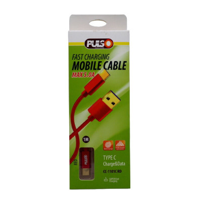Кабель PULSO USB - type c 5а, 1м, red (супер быстрая зарядка/передача данных) (CC-1101С RD)