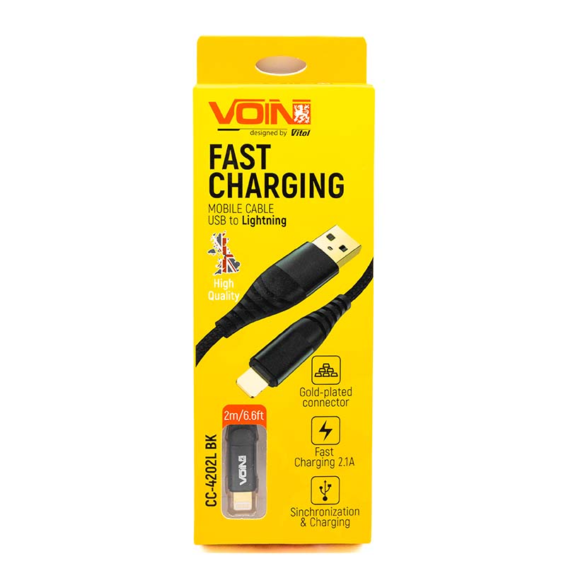 Кабель VOIN CC-4202L BK USB - Lightning 3А, 2м, black
