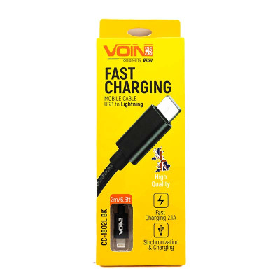 Кабель USB VOIN Lightning 3A 2м Quick Charge черный (арт. CC-1802L ВК)