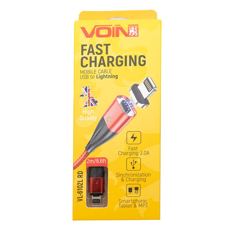 Кабель магнитный VOIN USB - Lightning 3A, 2m, красный (быстрая зарядка/передача данных) Кабель магнитный VOIN USB - Lightning 3A, 2m, красный (быстрая зарядка/передача данных)
