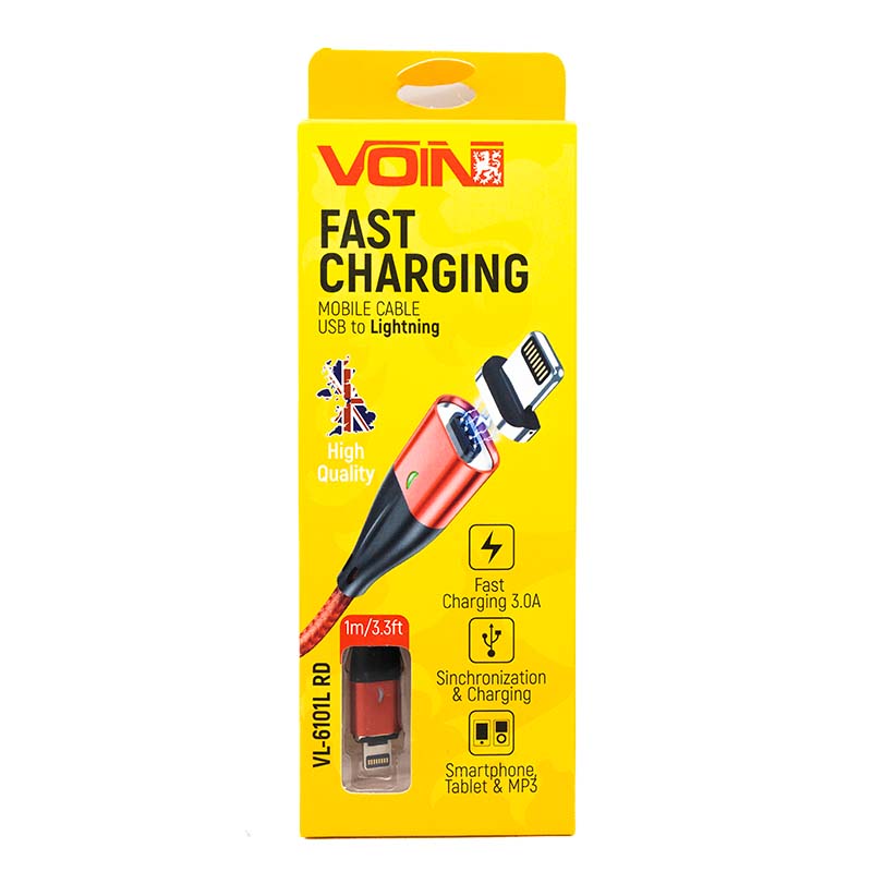 Кабель магнитный VOIN USB - Lightning 3A, 1м, красный (быстрая зарядка/передача данных) арт. VL-61011L RD Кабель магнитный VOIN USB - Lightning 3A, 1м, красный (быстрая зарядка/передача данных) арт. VL-61011L RD