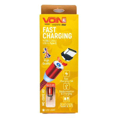 Кабель магнитный VOIN USB - Type C 2,4A, 1м красный (арт. MC-2301C RD)