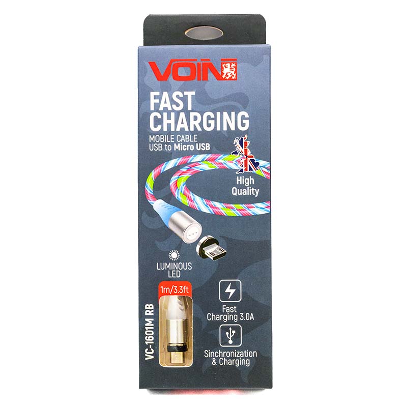 Кабель магнитный Multcolor LEDi VOIN USB - Micro USB 3A, 1m, (быстрая зарядка/передача данных) Кабель магнитный Multcolor LEDi VOIN USB - Micro USB 3A, 1m, (быстрая зарядка/передача данных)