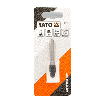 Фреза конусная скругленная Yato YT-61724 карбид вольфрамовая 10 мм, Диаметр хвостовика 6 мм