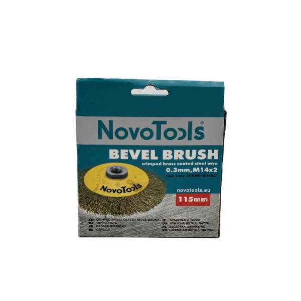 Щетка конусная из рифленой проволоки NovoTools 115 мм М14 латунь (арт. NTBWB11514BC)