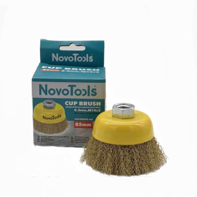 Щетка чашечная из рифленой проволоки NovoTools 85 мм М14 (латунь) арт. NTWB8514BC