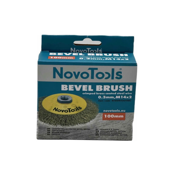 Щетка конусная из рифленой проволоки NovoTools 100 мм М14 латунь (арт. NTBWB10014BC)