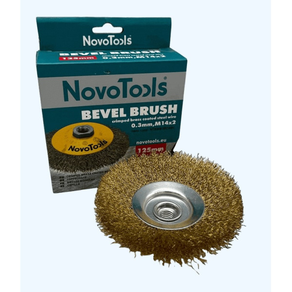 Щетка конусная из рифленой проволоки NovoTools 125 мм М14 латунь (арт. NTBWB12514BC)