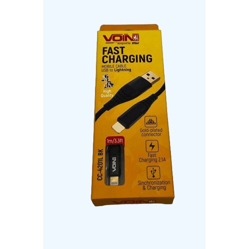 Кабель VOIN USB - Lightning 3А, 1м, черный (арт. CC-4201L BK) Кабель VOIN USB - Lightning 3А, 1м, черный (арт. CC-4201L BK)