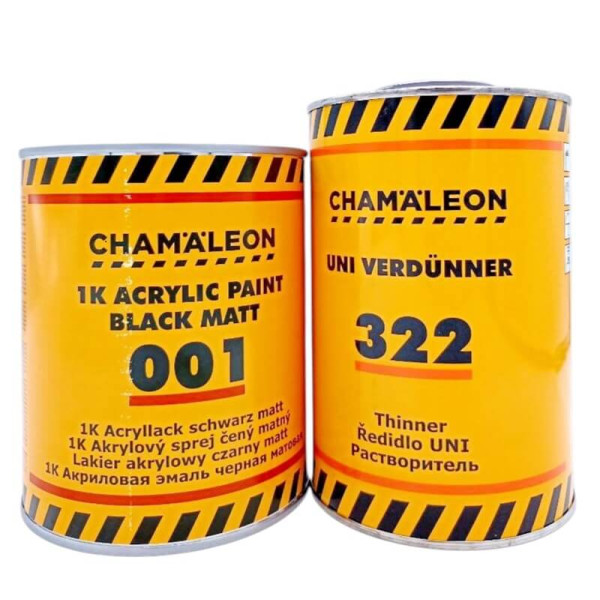Краска акриловая CHAMALEON 001 1K черная матовая 1л + растворитель